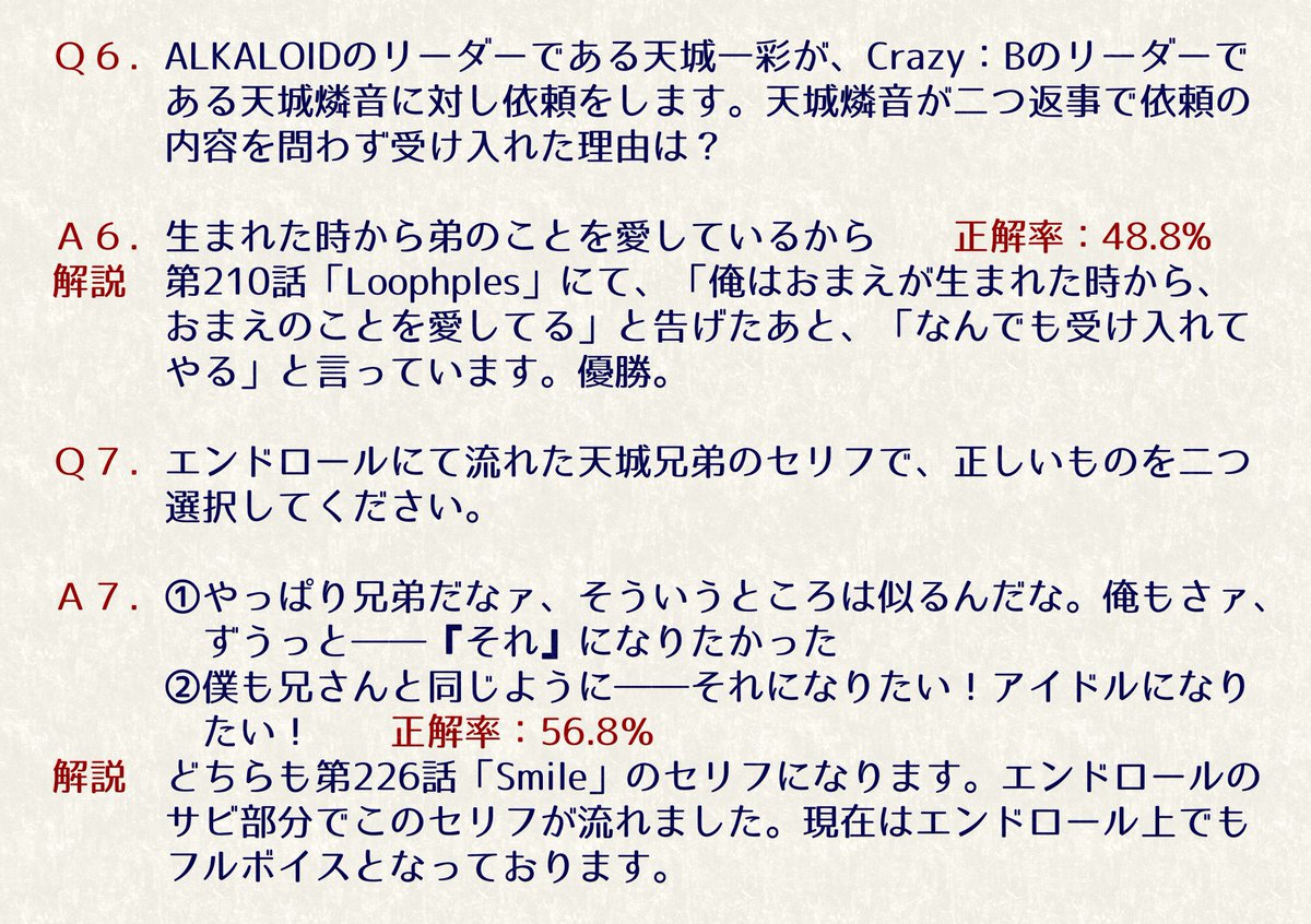 rin_hi_web's tweet photo. 当イベントにご来場頂いた皆様、ありがとうございました！本部スペースにて実施させていただきました、テスト企画の問題と解答、正解率を発表致します。皆様もこの機会に是非、もう一度メインストーリーを読み返してみてくださいね！#りんとひびくふたりのねいろ https://t.co/VMuvK9gZYD