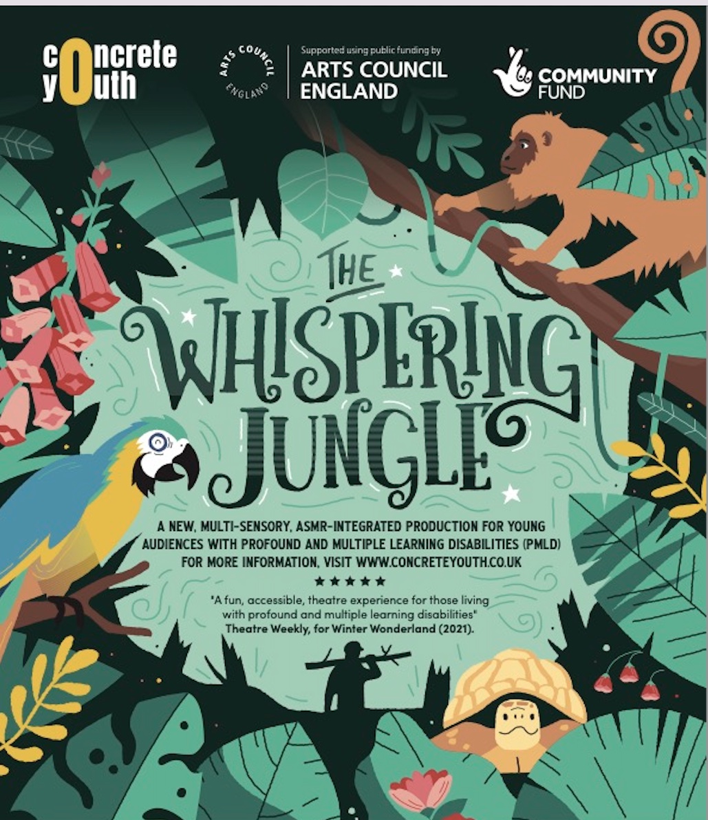 We've  got a few tickets left for The Whispering Jungle on 1&2 August.
A  multi-sensory, asmr-integrated theatre production for audiences with profound and multiple learning disabilities (PMLD). 
ow.ly/c8Yr50JUHau
#colchester #pmld #autism #accesstheatre #accessiblearts