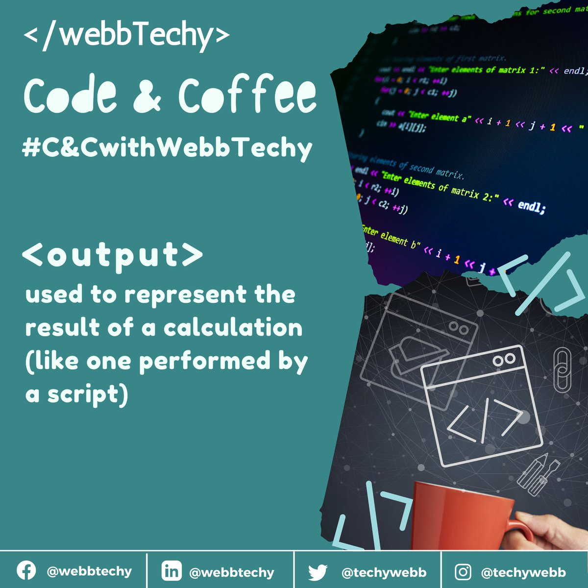 TechyWebb's tweet photo. <output>

Visit: https://t.co/JqQL4GT93U

#webbtechy #webdesign #WebsiteDevelopment #developers #WorkFromHome #WebbTechyWebsite #DevOps #html #HTML5 #PHP #MySQL #bootstrap4 #ajax #bot #calltoaction #Python #reactjs #JSON #entrepreneur #technology #graphicsdesign #C&amp;CwithWebbTechy https://t.co/EmEMwhPYub
