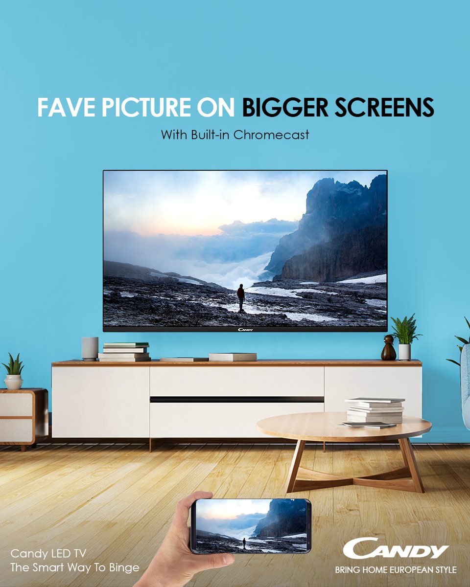 AppliancesCandy's tweet photo. Why watch on smaller screens when you can go big? With Candy LED TV’s built-in Chromecast, enhance your viewing experience.

Upgrade to #TheSmartWayToBinge

Buy your #CandyLEDTV now! 
Link :  https://t.co/SpmzZ07Pjp

#Candy #CandyIndia #CandyAppliances #LEDTVLaunch #CandyLEDTV https://t.co/ajhdNZGvbC