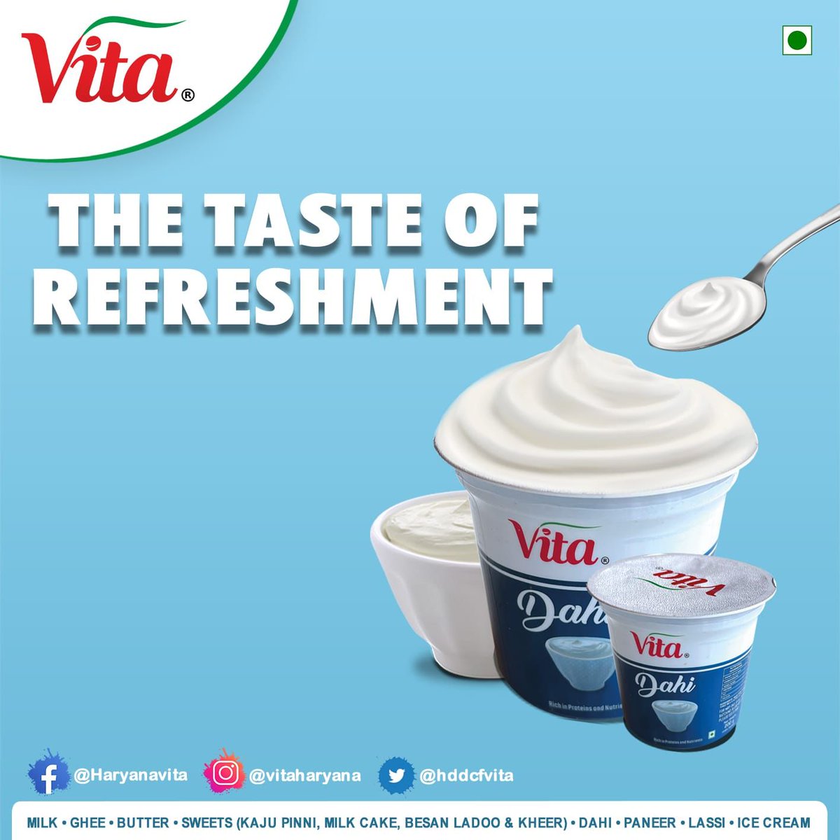HDDCFVITA's tweet photo. The Taste of Refreshment
#vitadahi #vitadiary #dahi #healthy #healthyfood #health #dairyproducts #dairy #vitafamily #vitaharyana #vitaproduct #vitaproducts #vita #vitadairy #vitadiaryproducts https://t.co/2UfkmNZmxj