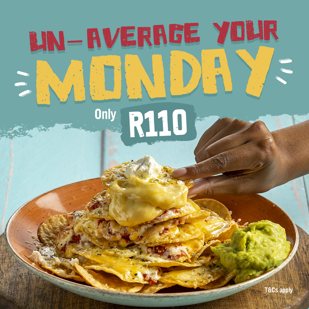Monday has got to be the most average day of the week. But we’ll let you in on a secret way to un-average your day 😉 It’s called Nacho Average Mondays. Come grab a plate of our signature nachos for only R110 every Monday. 
bit.ly/3NHoAl1