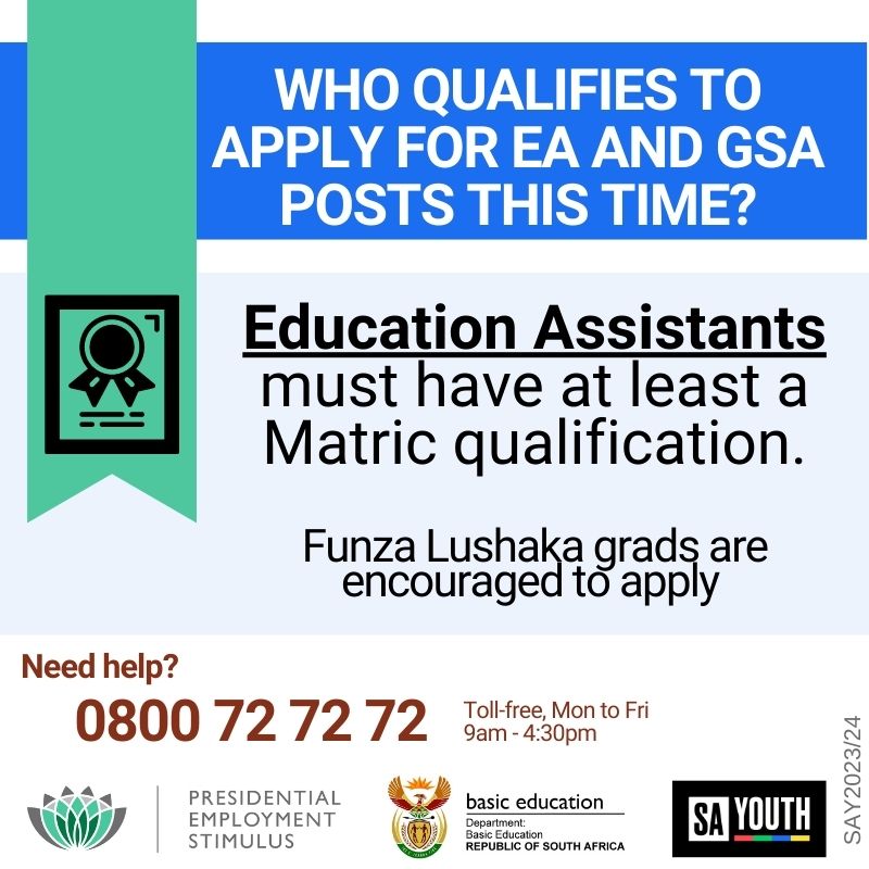 MORE EA & GSA OPPORTUNITIES COMING UP! Register on sayouth.mobi (sayouth.mobi/Home/Index/EN ) DATAFREE! Need help call us on 0800727272. Follow @SAYouth.mobi on Facebook for updates. #SAYouth #PresidentialYouthEmploymentIntervention #PYEI #DepartmentofBasicEducation #DBE