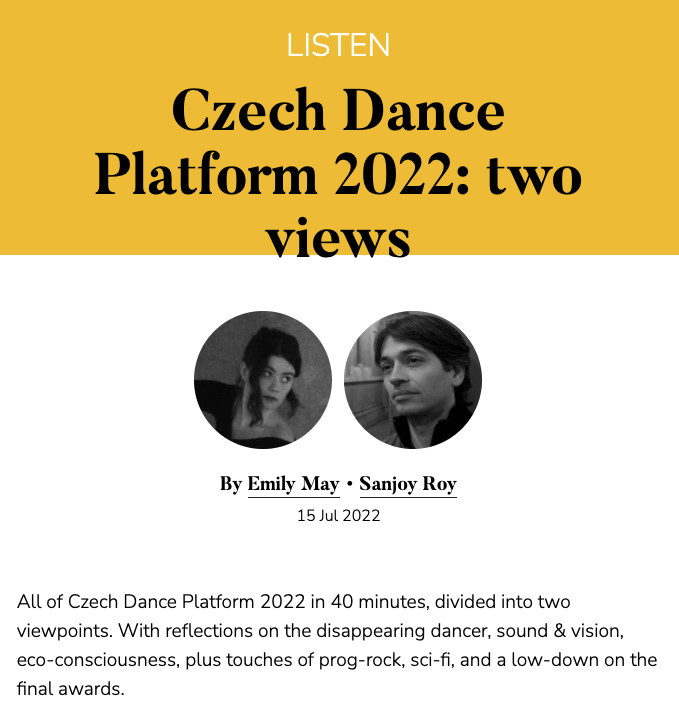 springbackmag's tweet image. #NewonSpringback A new podcast! 

All of Czech Dance Platform 2022 in 40 minutes, divided into @emilymay1996 and @sanj0yr0y&apos;s viewpoints.
springbackmagazine.com/listen/czech-d…