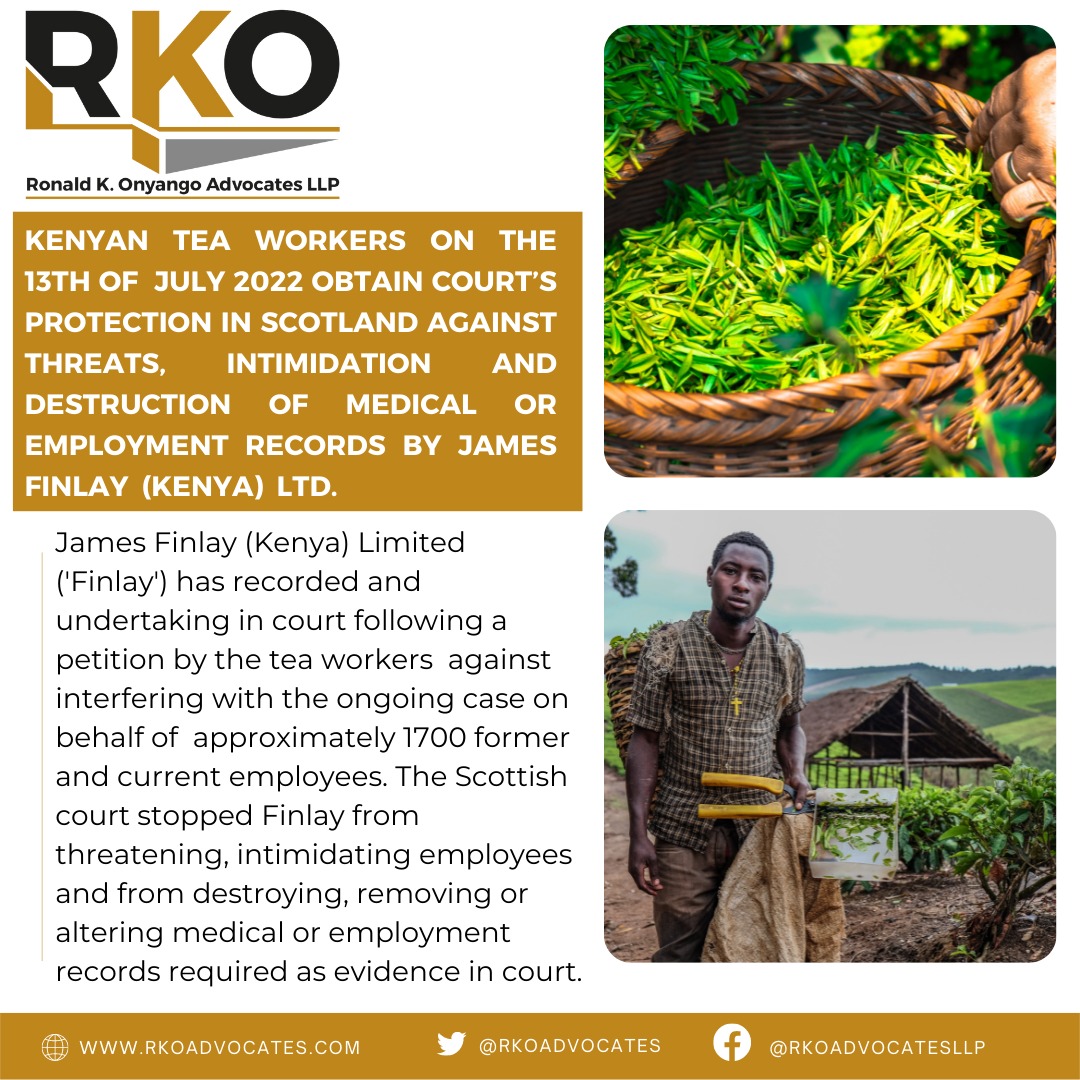 RKOnyango's tweet photo. Scottish based Directors of James Finlay (Kenya) forced by Kenyan Tea workers to provide signed undertaking in a Scottish Court to stop intimidation, threats or destruction of records in a Group Proceedings  against the multinational operating in Kenya.

https://t.co/YemMERpZuQ https://t.co/r9VhKkaWlq