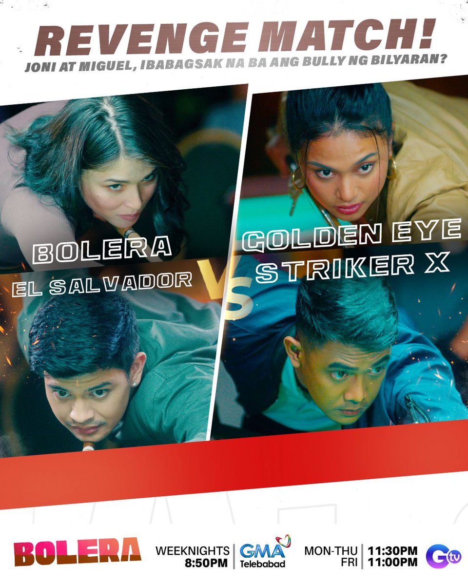 Bolera and El Salvador versus Golden Eye and Striker X. Who will WIN the tournament? 🎱 

Abangan ngayong gabi sa #Bolera! 🤩 #BoleraLuzonChampions | 8:50 PM
<a href="/kylienicolep/">knp ☽◯☾</a> <a href="/kleapineda/">Klea Pineda</a> <a href="/RAYVERCRUZ20/">Rayver Cruz</a>