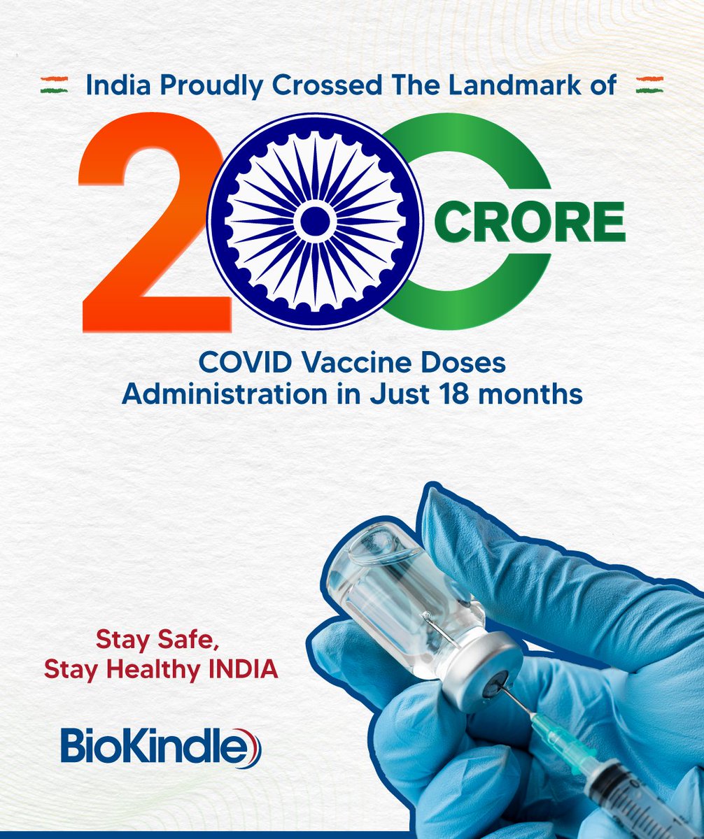 biokindle's tweet photo. Stay Safe, Stay Healthy INDIA 🇮🇳
#200CroreVaccination #vaccine #IndiaFightsCorona #BioKindle https://t.co/GCLdzLaFmu