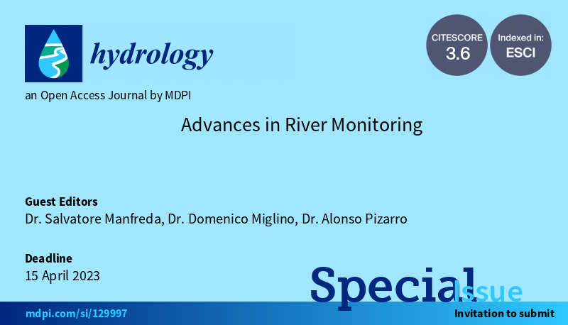 Hydrology_mdpi's tweet photo. 📢📢Open for Submission! Looking forward to your papers! 
#Special_Issue "Advances in #River Monitoring" Guest Edit by Dr. @Sal_Manfreda, Dr. @MiglinoDomenico, and Dr. @AlonsoPizarroV
#river_monitoring
#velocimetry
#hydromorphology
#remote_sensing
#UAS
#image_processing https://t.co/srY6uYisAZ