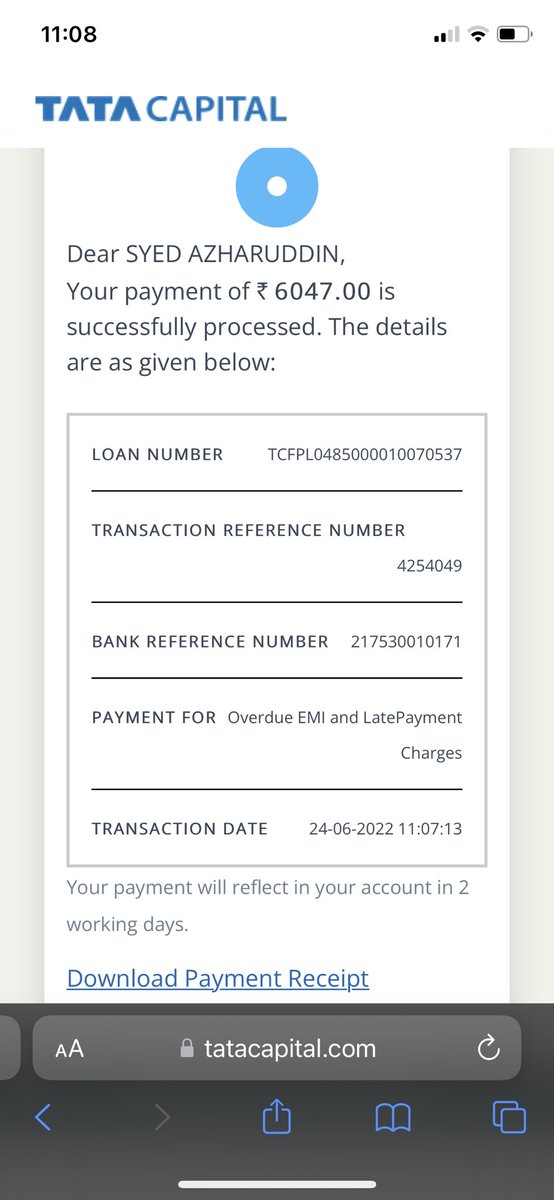 syed8azhar's tweet photo. @tatacapital a payment of 6047 is been made.. you people are harassing me to make a payment 2859 where in you people owe me 3188 which is already been paid https://t.co/owhign9fPD