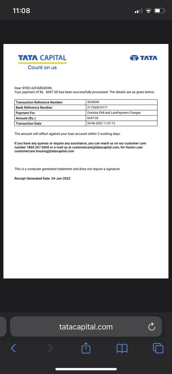 syed8azhar's tweet photo. @tatacapital a payment of 6047 is been made.. you people are harassing me to make a payment 2859 where in you people owe me 3188 which is already been paid https://t.co/owhign9fPD