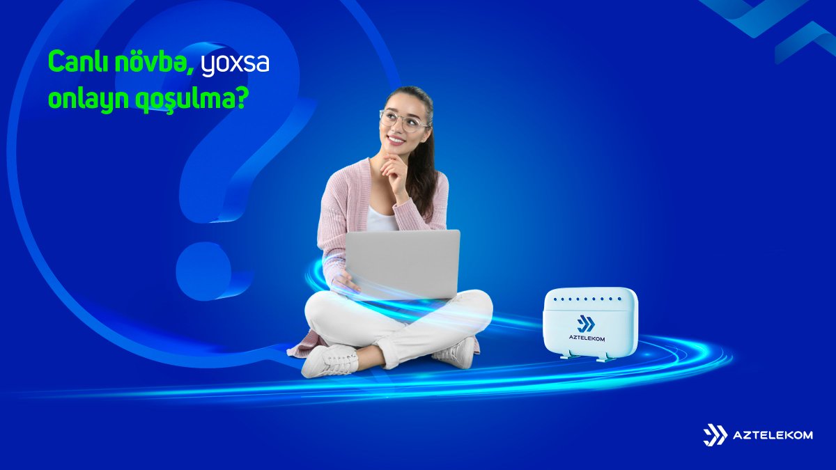Xidmətlərə qoşulmaq, ödənişləri həyata keçirmək və ya cari tarifi dəyişmək istədikdə sizin üçün xidmət mərkəzlərinə getmək daha rahatdır, yoxsa əməliyyatları onlayn icra etmək?
Veb-sayt: aztelekom.az/online 
“170” Çağrı Mərkəzi
#Aztelekom #internet #Optik #GPON #1sual1cavab