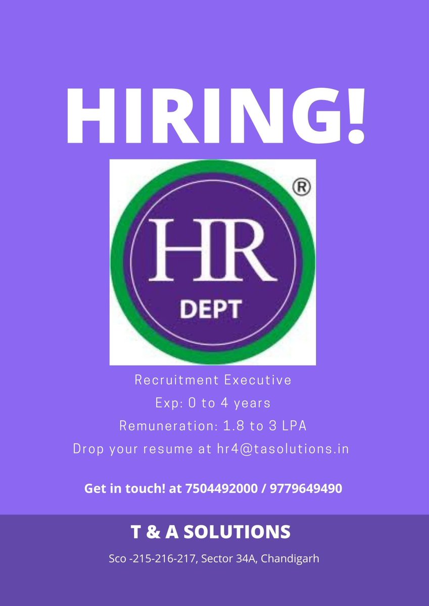 tahrsolutions's tweet image. #hiring #chandigrahjobs #chandigarhhirings #jobalert