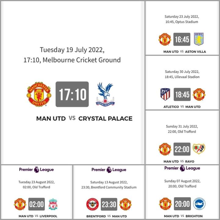 derry_roy's tweet photo. Manchester United Tour 2022

NEXT MATCH | 🇦🇺
📍 Manchester United vs Crystal Palace  
🗓️ Selasa, 19 Juli 2022
��� 17:10 WIB
🏟️ Melbourne Cricket Ground
📺 LIVE on MUTV &amp; Streaming https://t.co/Y7aZd1FIvD