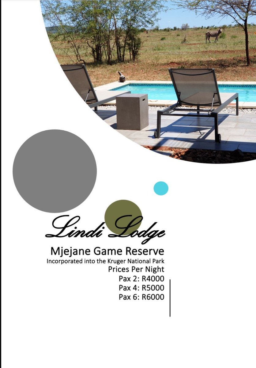 LindiLodge's tweet photo. Want a quick #bushraleak? Then visit #lindilodge, in #mjejanegamereserve. It's like your private big 5 bush lodge, incorporated into the #krugernationalpark!
We now have rates for couples,  small families of 4, and groups of 6! https://t.co/M7d8wRvPtb