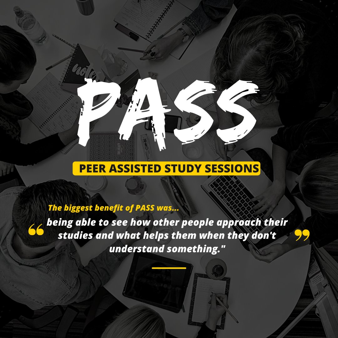 📚️ Peer assisted study sessions (PASS) start this week! PASS is facilitated by current students who have previously completed your course. See which courses have PASS available and find out more bit.ly/3ANoGF0