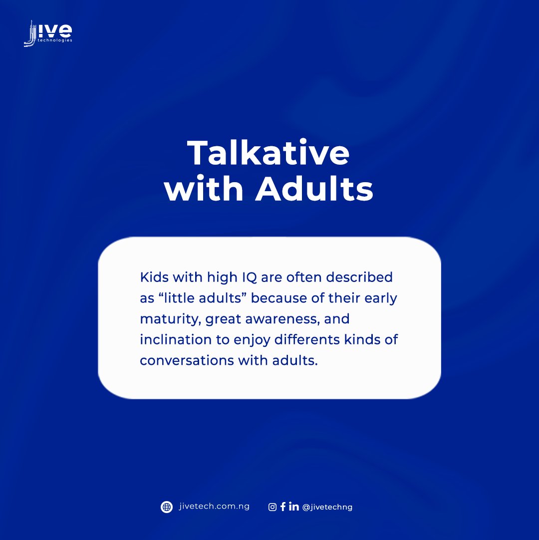 Jivetechnologi2's tweet photo. Children will High IQ always stand out but here are 3 tips to help you easily identify them.
#choosejive #jivetech #educationmatters #edtech #schools #schoolmanagement #schoolsinnigeria #technology #basiceducation #edumtech #universities #learning #software #schoolowners https://t.co/pyU8Ld9TQI