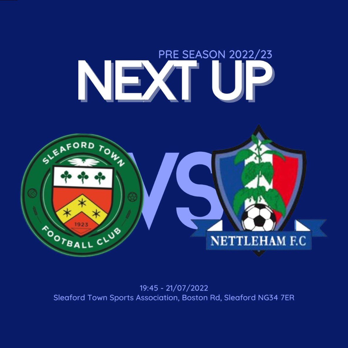 NettlehamFC2's tweet photo. 🔵 Next Up for the Ham 🔵

We travel down the road to face @SleafordTownFC in a pre season friendly, come down and support the lads, adults £3.  

#UTH https://t.co/OCHozmfZA4