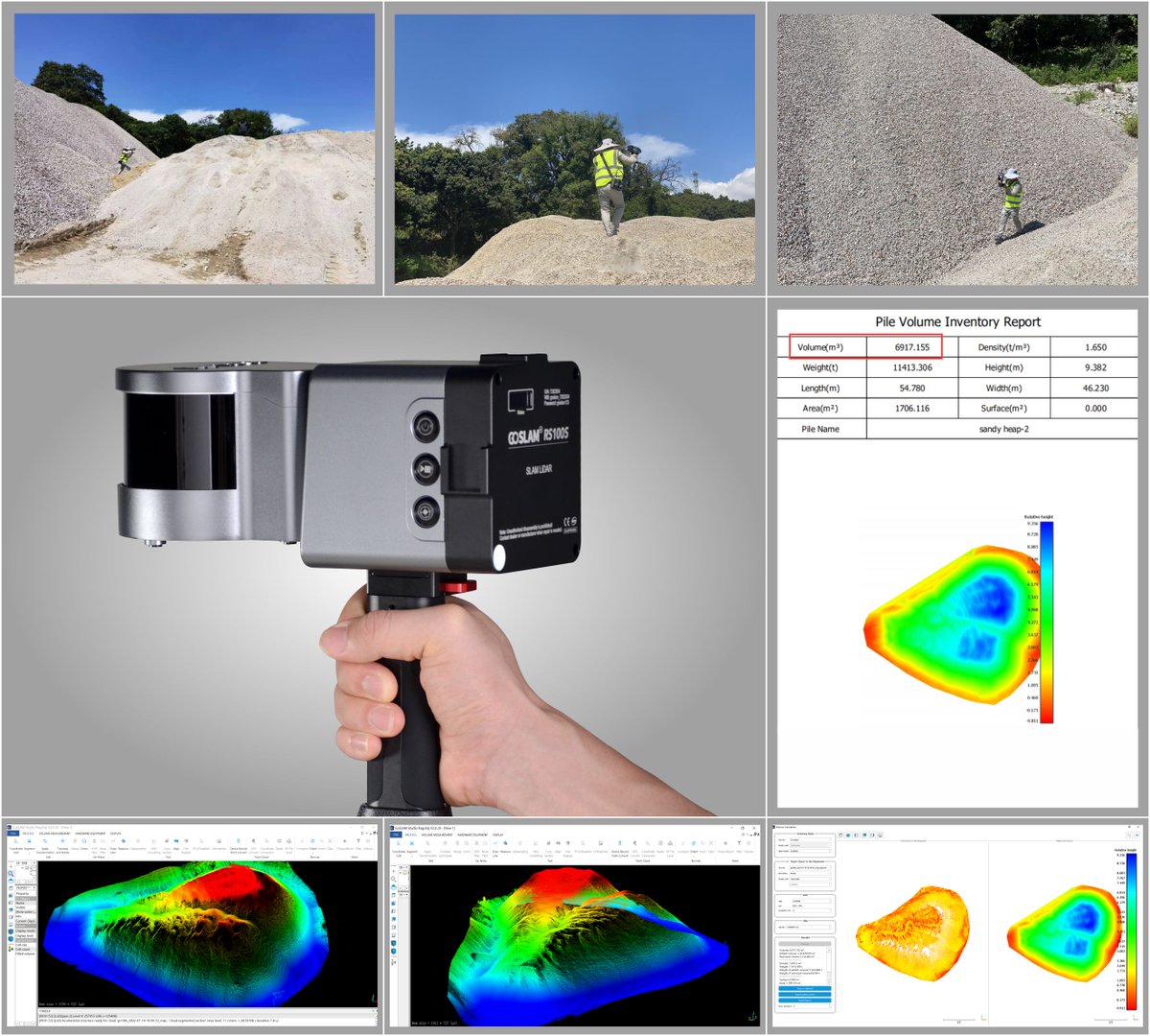 southinstrument's tweet photo. Let's #GoSLAM!
July 15. Sunny and hot.
#Quarry volume measurement.
1706.116 sq.m, 10 min to scan, 10 min to process.
6917.155 cb.m for the quarry stockpile.
by handheld #LiDAR, RS100S.
#SOUTH https://t.co/H8lnyLr4qd