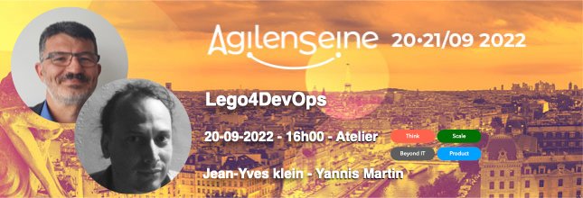 Lors de l'édition 2022 <a href="/AgileEnSeine/">Agile en Seine</a> - 20 &amp; 21 septembre - Paris, nous aurons le plaisir d'accueillir Jean-Yves Klein &amp; Yannis Martin

"Lego4DevOps"

agileenseine.com

#aes22 #agileenseine #workshop #agile #event  #scale #think #scale #product #game #devops