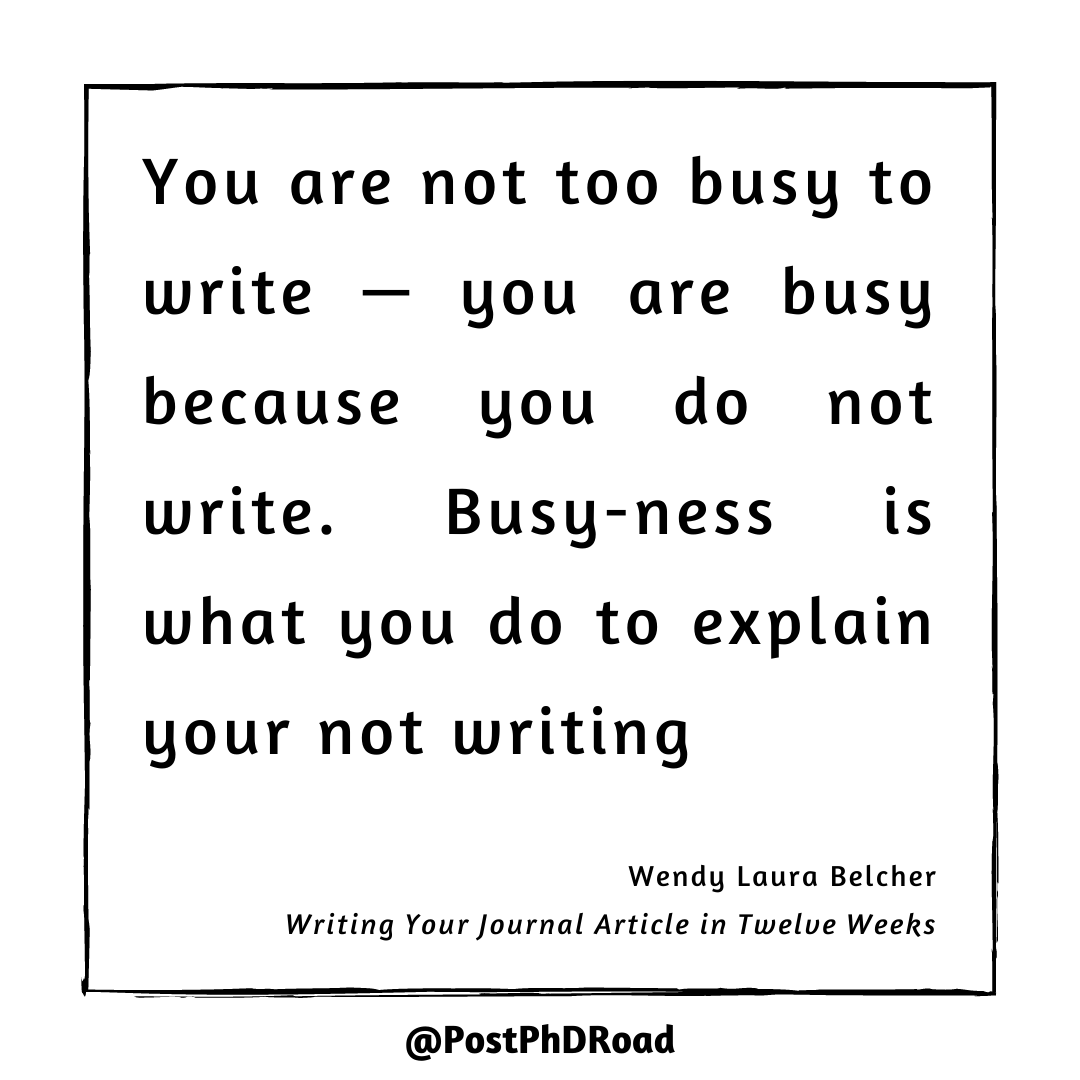 PostPhDRoad's tweet photo. #AcademicTwitter Are you really too busy to write?

For more information, check Writing Your Journal Article in Twelve Weeks by @WendyLBelcher 
https://t.co/hGYQyCRLcs

#academicWriting #academicadvice #writingtips #writingadvice #12WeekArticle #acwri @PhDVoice https://t.co/hHUONi5b18