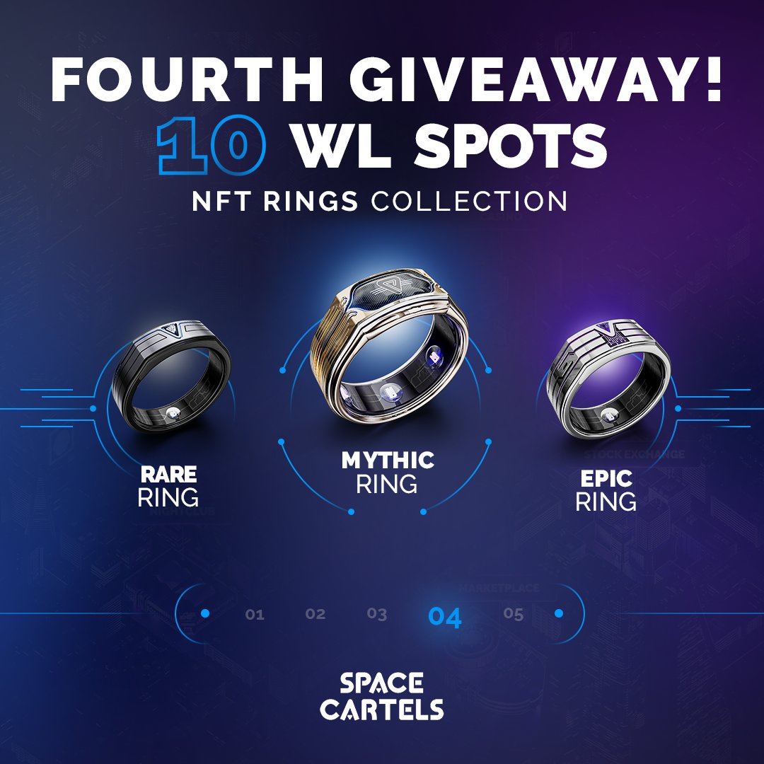 SpaceCartels's tweet photo. 🔥Win WL Spot for the Rings Collection!

1⃣Follow @SpaceCartels
2⃣Join TG: https://t.co/pleVsaeM36
3⃣Like &amp; Retweet this Tweet
4️⃣Tag 2 friends
5️⃣Fill this form: https://t.co/8dCIHd4g0f

⏱️End: July 20, 2022, 6pm UTC.

#NFT Utilities: https://t.co/DaO4FtsVaH

#P2E #BSC #whitelist https://t.co/2ITKheQGWw
