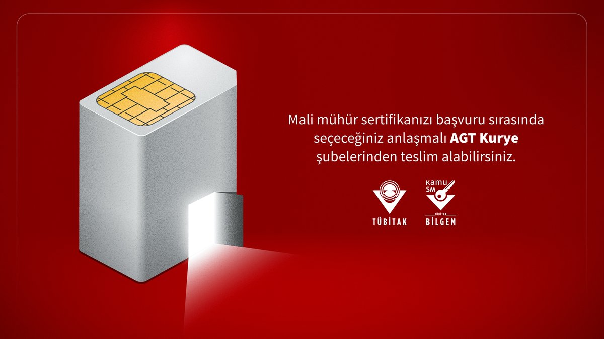 Mali mühür sertifikalarınızı, AGT Kurye şubelerinden çok daha kısa sürede teslim alabileceğinizi biliyor muydunuz?
Yetkili şubeler için;
👉onlineislemler.kamusm.gov.tr/BasvuruSubeleri

<a href="/Tubitak/">TÜBİTAK</a>
<a href="/tubitakbilgem/">TÜBİTAK BİLGEM</a> 

#malimühür #KamuSM #KamuSertifikasyonMerkezi