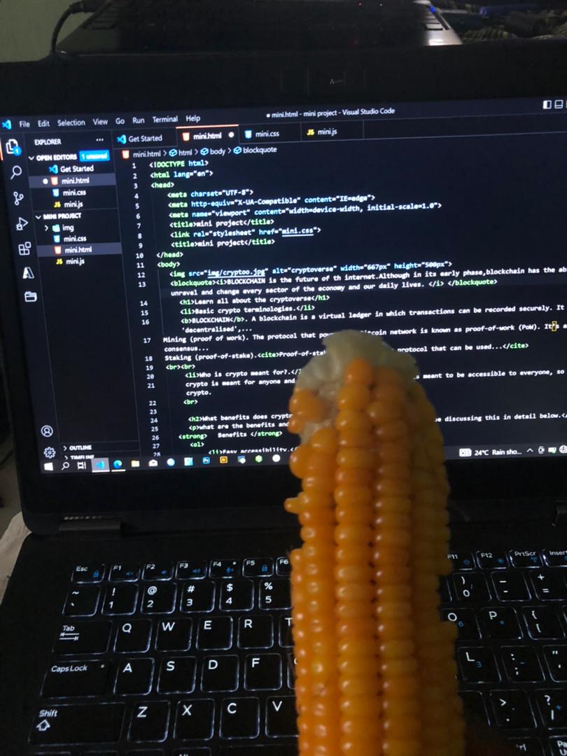 Gbayesola_V's tweet image. Don't remember the day
Let's just say day 7 on #holdmeresponsible
About to wrap up html
Working on a crypto-basics page
#cssnext
Don't mind the corn😂.. it's for sanity