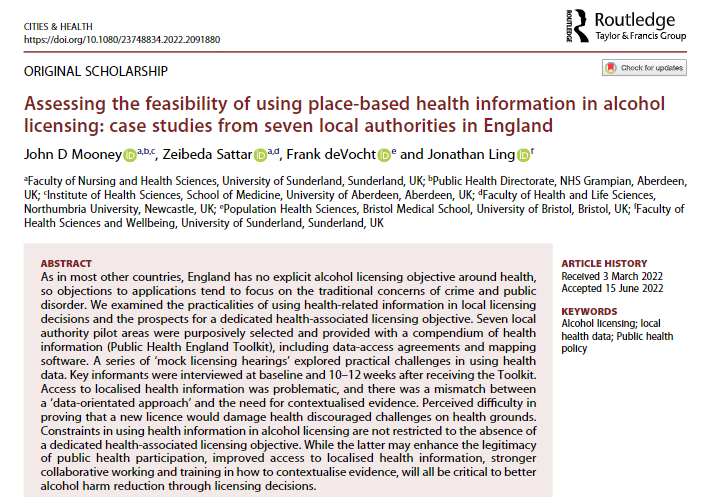 CitiesxHealth's tweet image. Recently published: Assessing the feasibility of using place-based health information in alcohol licensing: case studies from seven local authorities in England
Mooney John D. et al., 2022
doi.org/10.1080/237488…
#Cities4Health; #HealthyCities; #HCD2022 #ENGLAND