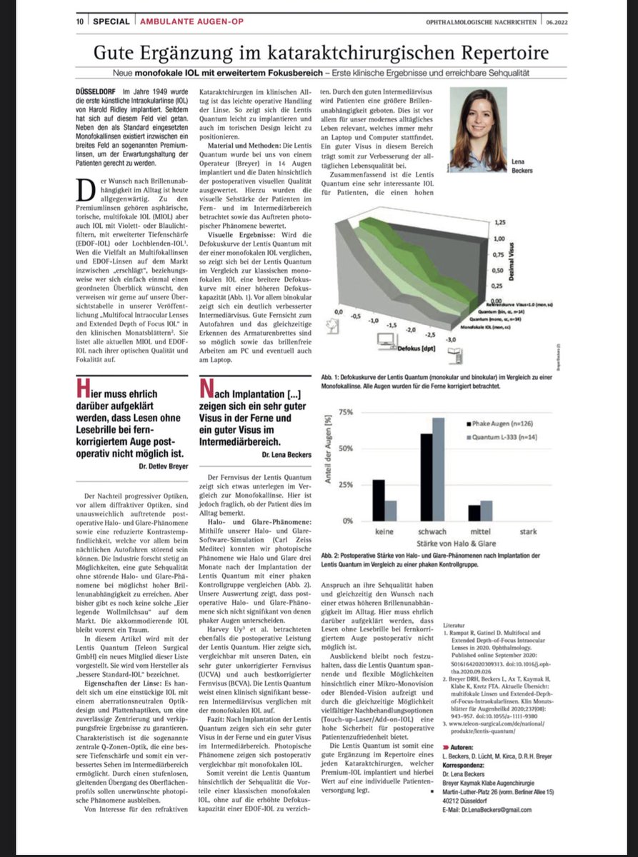 Wir berichten über unsere weltweit ersten Implantationen einer neuen CE zertfizierten EDOF IOL ohne photopische Phänomene. We report about our worldwide first implantations wit a CE certified photopic phenomena free EDOF IOL. 🙏🏻