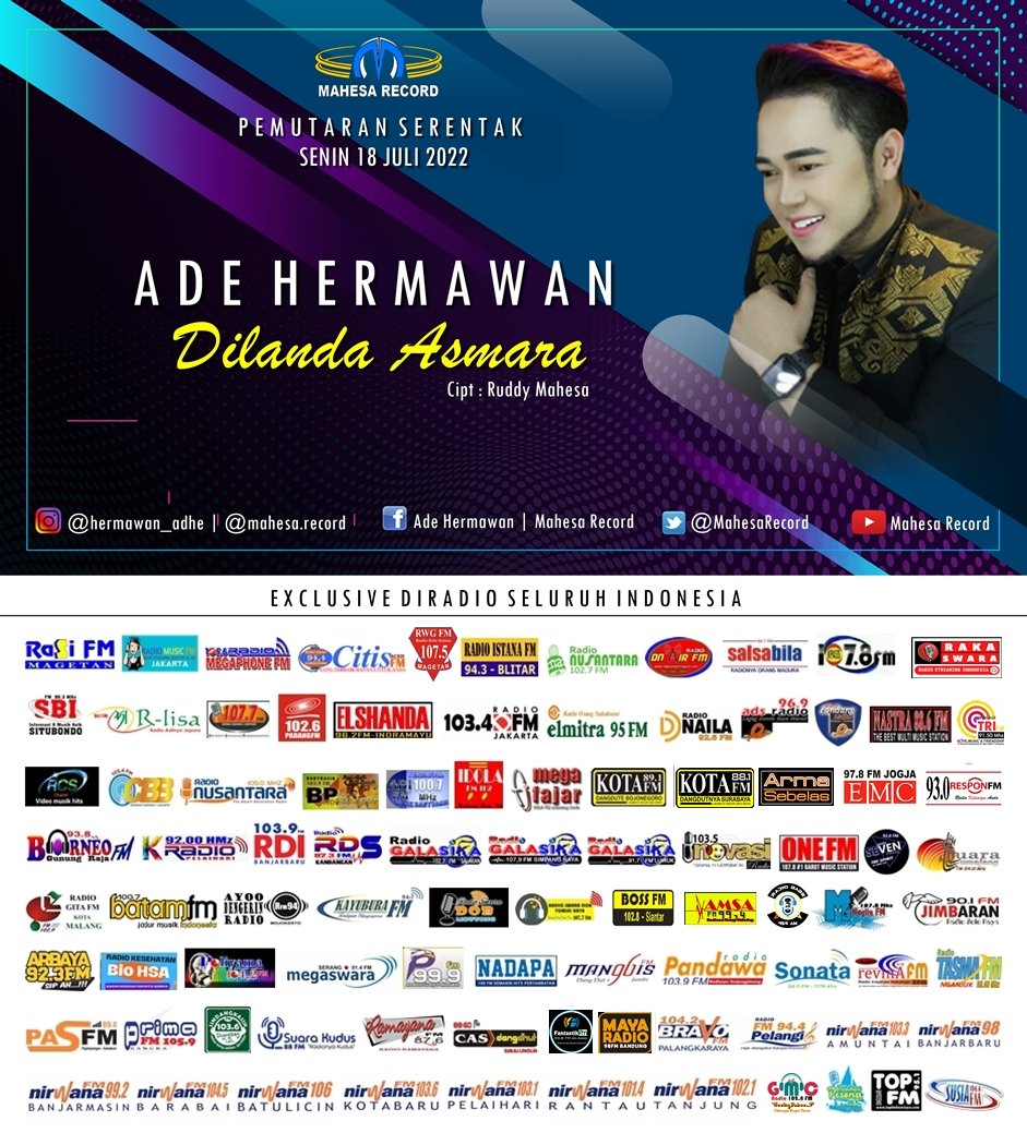 Radio Orang Sukabumi (@elmitra95fm) on Twitter photo Pemutaran serentak Ade Hermawan - Dilanda asmara
<a href="/MahesaRecord/">Mahesa Record</a>
<a href="/DennyPromotion/">DAZ RADIO PROMOTION</a>
MD <a href="/nandre95fm/">nandre MD ElmitraFm</a> Pemutaran serentak Ade Hermawan - Dilanda asmara
<a href="/MahesaRecord/">Mahesa Record</a>
<a href="/DennyPromotion/">DAZ RADIO PROMOTION</a>
MD <a href="/nandre95fm/">nandre MD ElmitraFm</a>