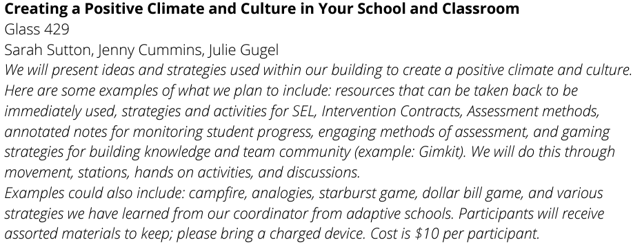 SPSCCR's tweet photo. Central Family and Consumer Science teachers Sarah Sutton (also the FCCLA advisor), Jenny Cummins, and Julie Gugel will be presenting on Creating a Positive Climate and Culture in Your School and Classroom at the MOACTE Conference. #spscte #MOACTE https://t.co/aDqv3BORrq