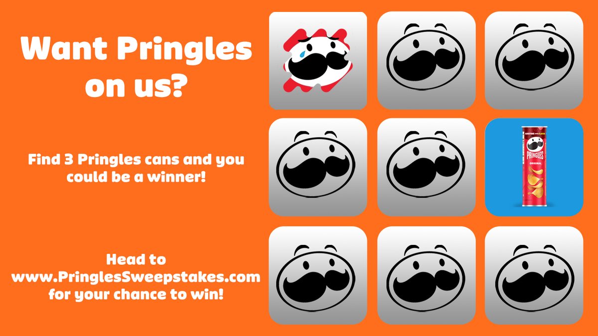 We’re giving away 100,000 cans of Pringles and 10 lucky winners free Pringles for a year! Go to pringlessweepstakes.com for full rules and the chance to be a winner!