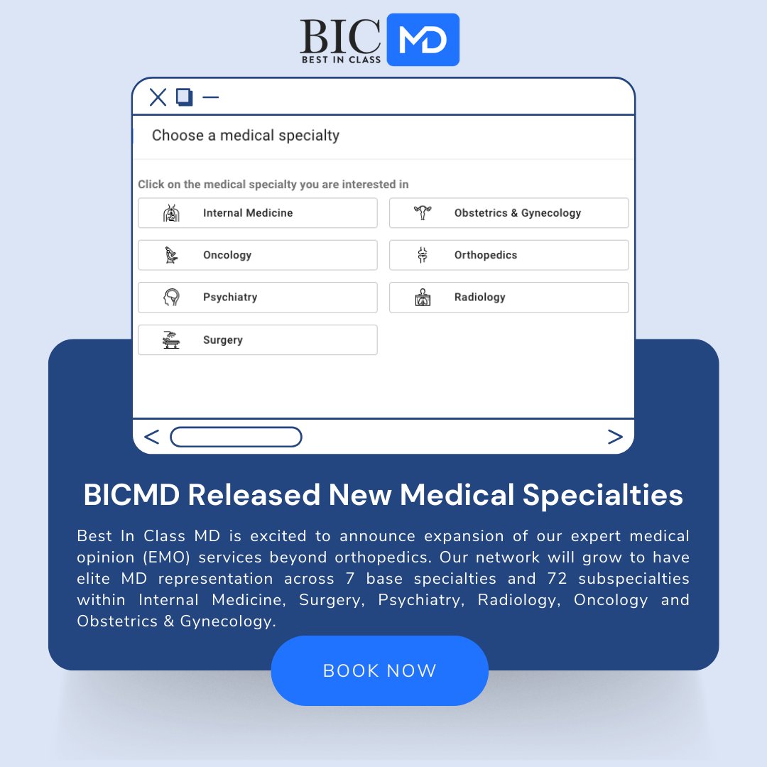BICMD is pleased to announce the release of an expansion beyond orthopedics! Now, you can get connected with the top physicians covering 72 subspecialties to have your questions answered. #telehealth #telemedicine