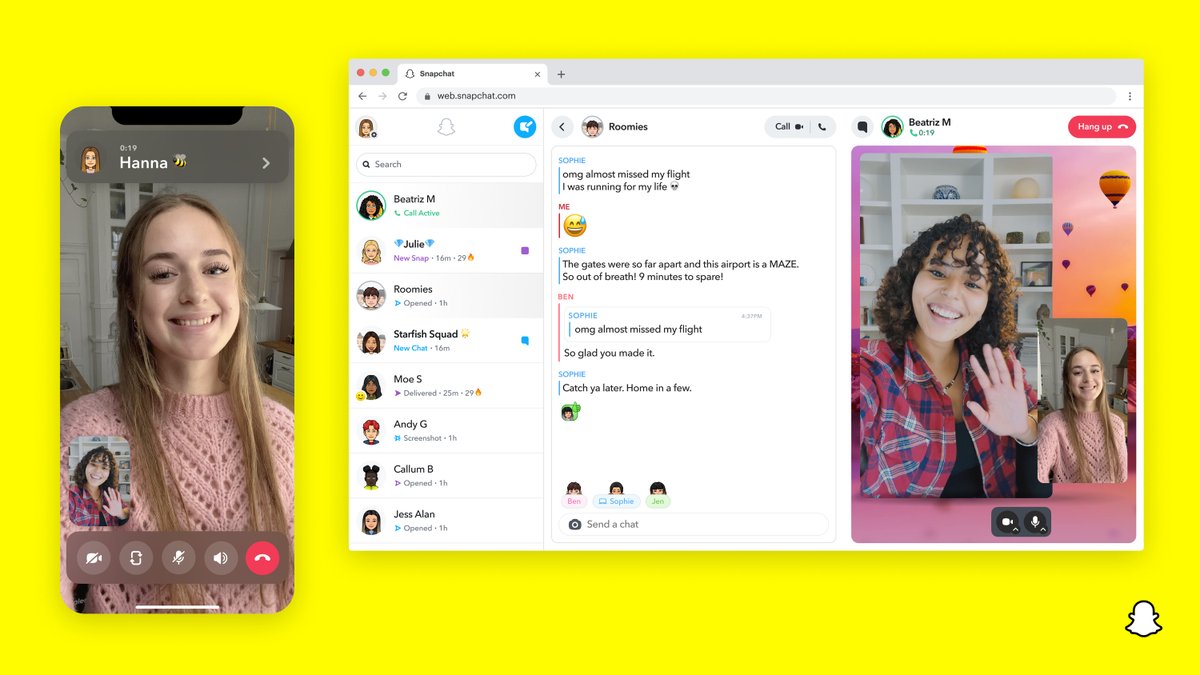 Snapchat brings chatting and video calling to the web