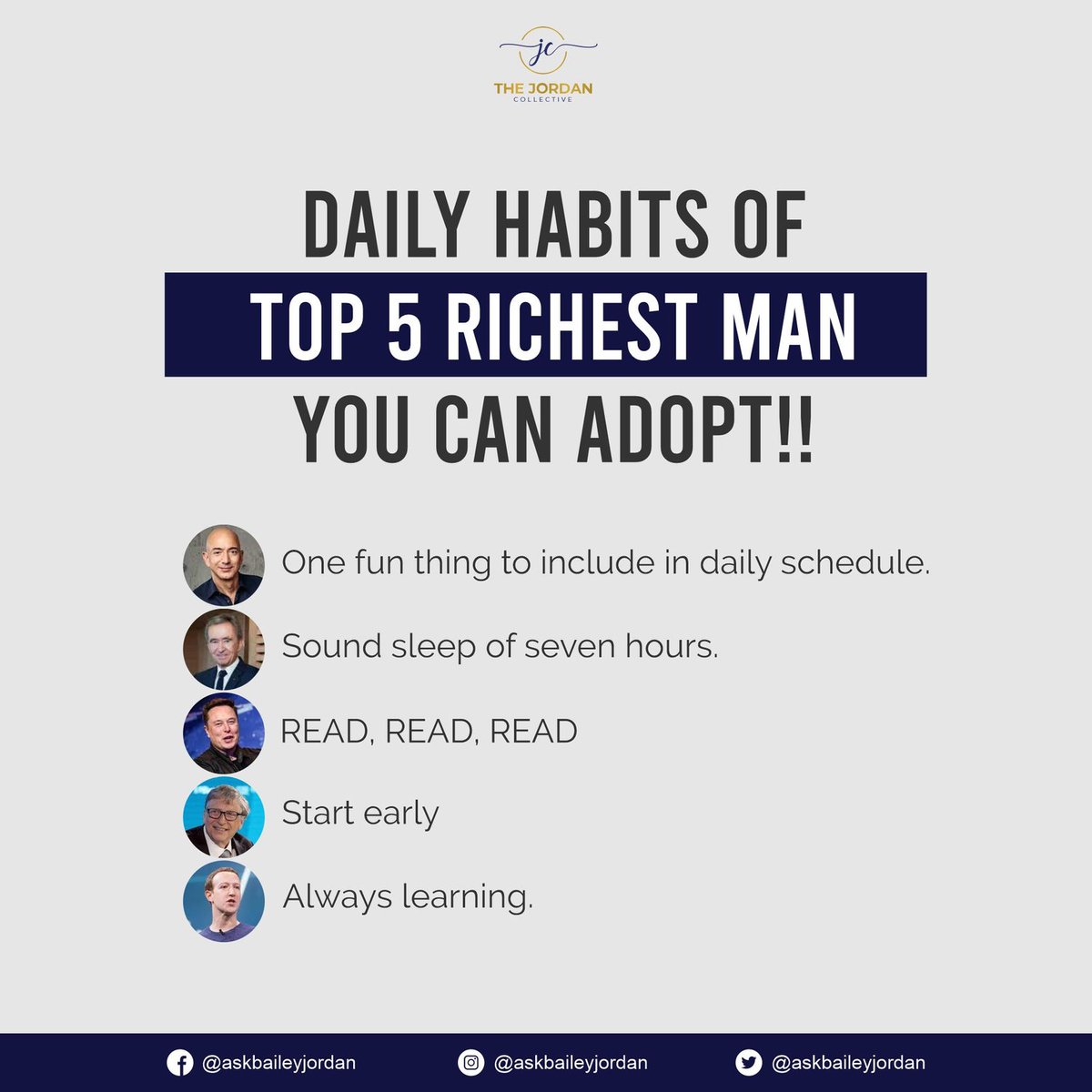 askbaileyjordan's tweet photo. Adopt these daily habits and you'll see your life change. 
#life #dailyhabits #rich #learn https://t.co/UglQc7bFGU