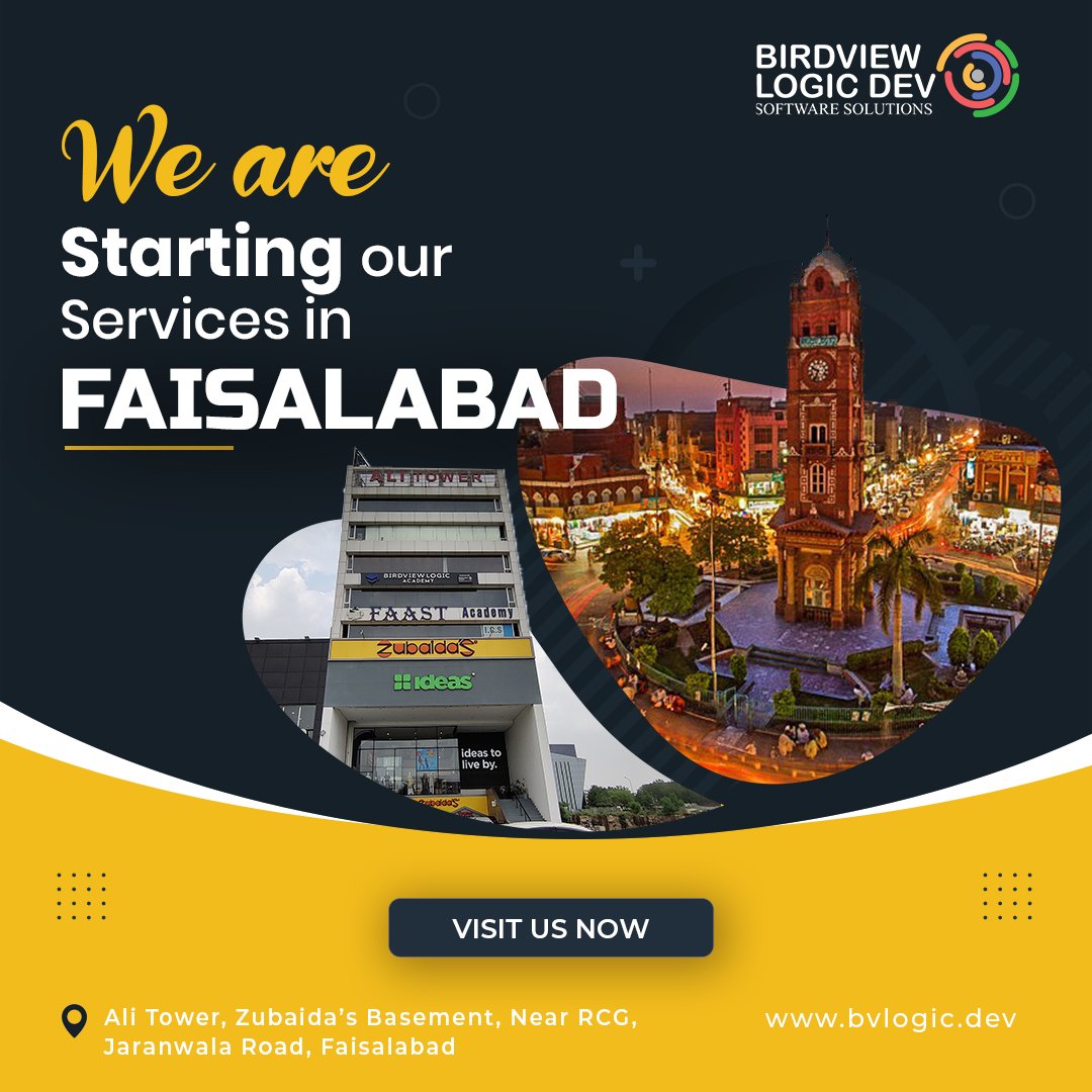 Birdview Logic is inaugurating its services in Faisalabad and is going to create a massive impression on the market by providing you with extensive services to sustain your businesses, help them flourish, generate an enormous amount of sales 
#websitedevelopment #ecomercebusiness