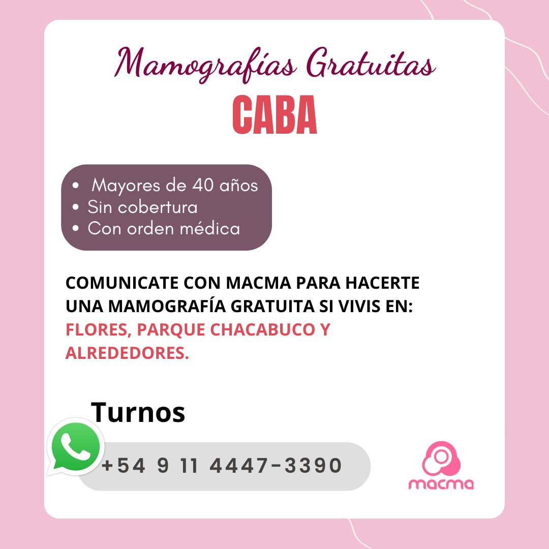 Atención❗️Estamos dando turnos para realizar MAMOGRAFÍAS GRATUITAS en la Ciudad de Buenos Aires.

Requisitos:
• Tener 40 años cumplidos
• No contar con cobertura
• Tener una orden médica

📲 Turnos por WhatsApp: +54 9 11 4447 3390

Dale retuit para que llegue a más personas❤