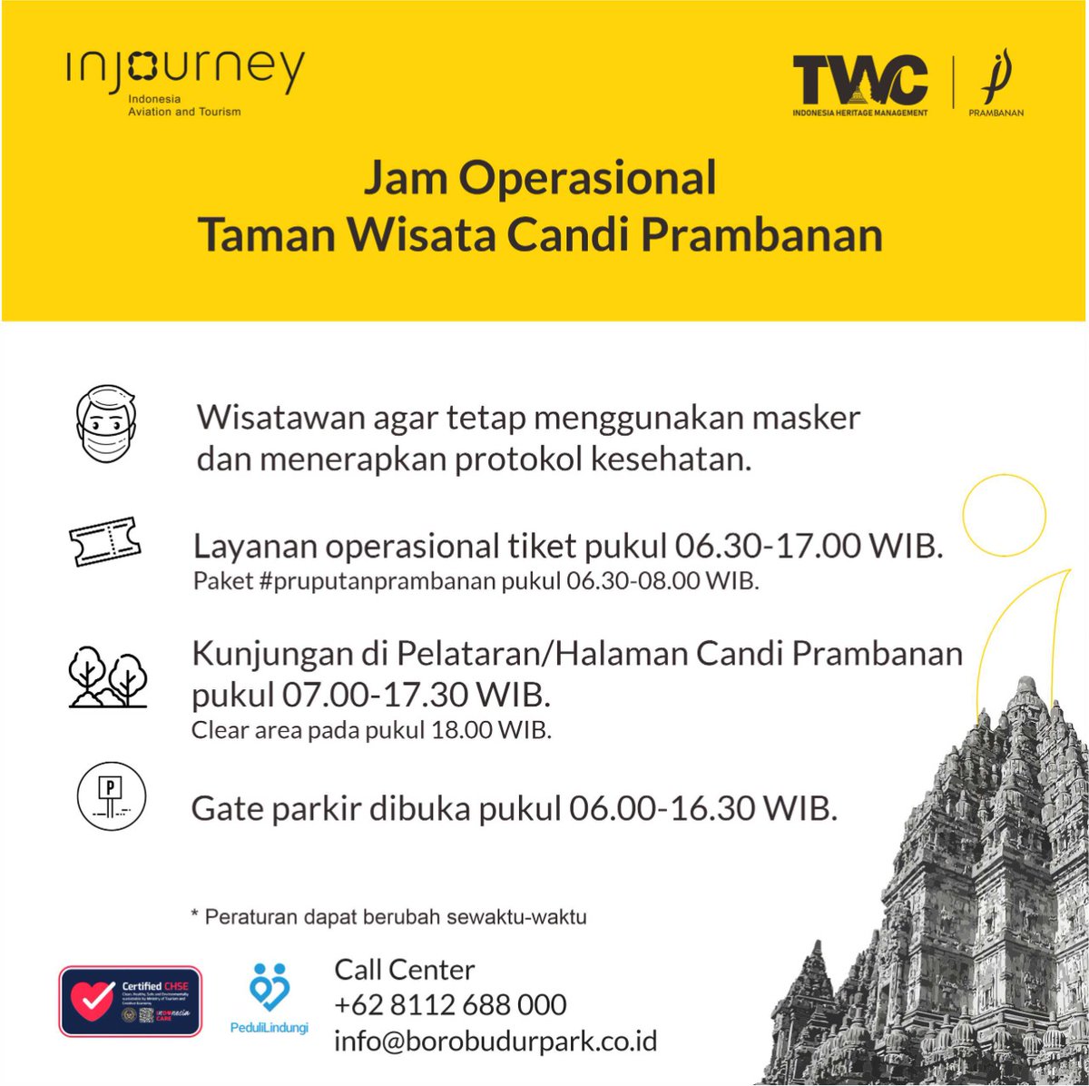 twc_heritage's tweet photo. #Informasi jam kunjungan #Taman Wisata #CandiPrambanan https://t.co/CEf2v6eWfG
