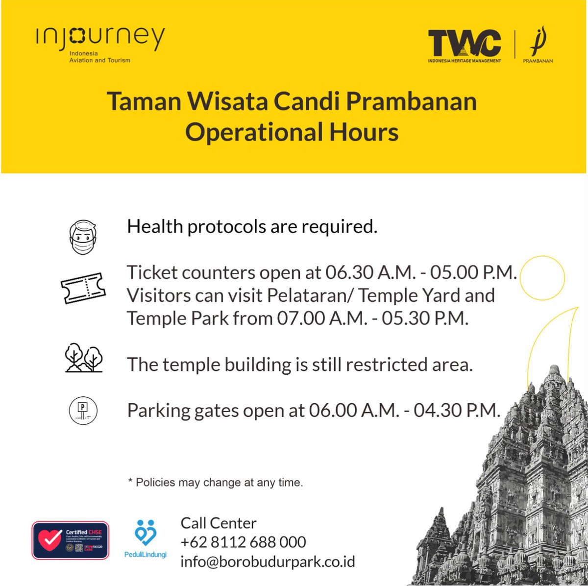 twc_heritage's tweet photo. #Informasi jam kunjungan #Taman Wisata #CandiPrambanan https://t.co/CEf2v6eWfG