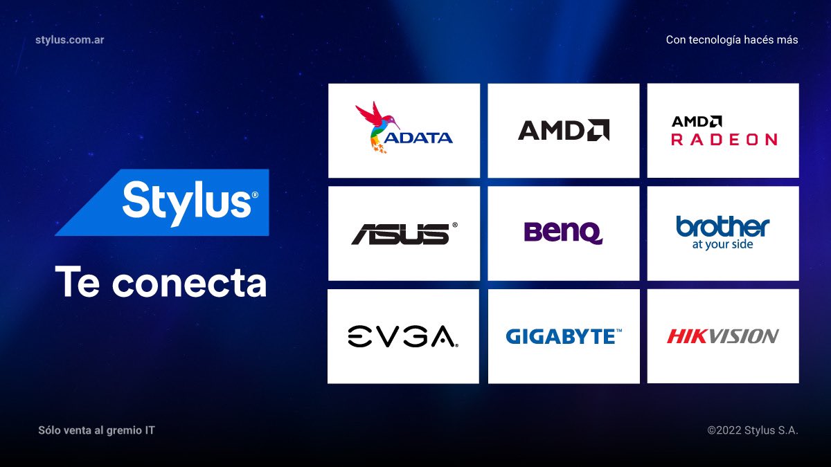stylussa's tweet photo. Stylus te conecta 😉💯 #acer #epson #logitech #lenovo #samsung #adata #AMD #asus #benq #brother #evea #gigabyte #hikvision #haier #hpe #imilab #intel #intelaid #iris #kieslect #lexmark #msi #microsoft #motorola #teltonika #redbull #ring #trimaker #xiaomi #xpg #zowie https://t.co/iS3jbjpBQD