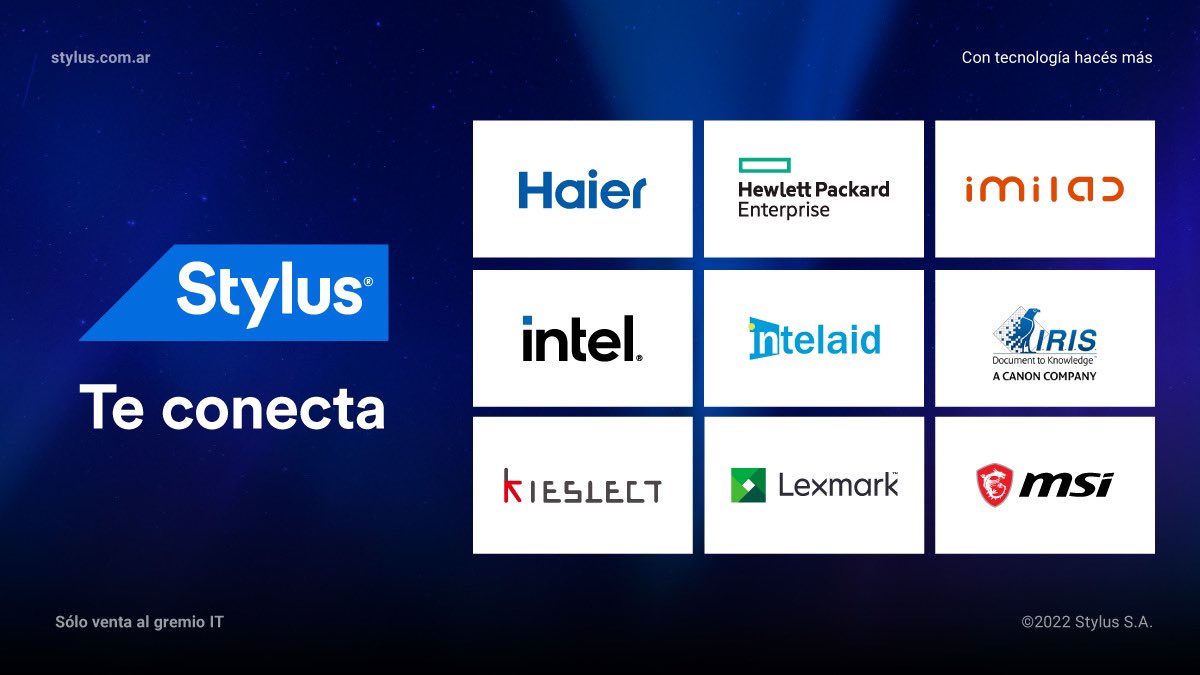 stylussa's tweet photo. Stylus te conecta 😉💯 #acer #epson #logitech #lenovo #samsung #adata #AMD #asus #benq #brother #evea #gigabyte #hikvision #haier #hpe #imilab #intel #intelaid #iris #kieslect #lexmark #msi #microsoft #motorola #teltonika #redbull #ring #trimaker #xiaomi #xpg #zowie https://t.co/iS3jbjpBQD