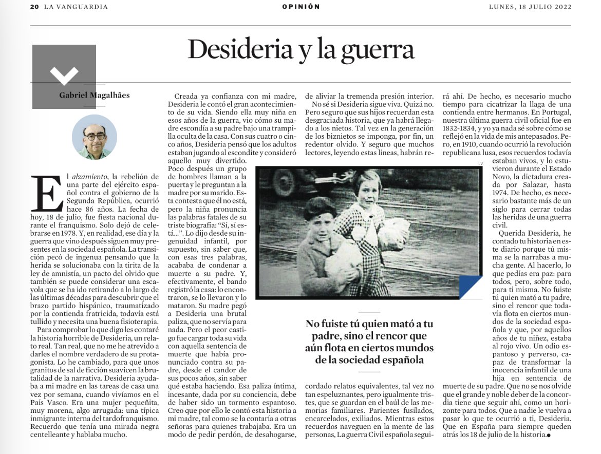 Conviene leer esta triste historia real, recordatorio de que “el grande y noble deber de la concordia tiene que seguir ahí, como un horizonte para todos”. Que la lean especialmente en el Congreso de los diputados. Se han podido escuchar en él discursos decepcionantes, estos días.