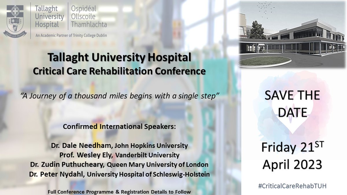 Thrilled to announce that TUH will be hosting their 1st Critical Care Rehabilitation Conference: Friday 21st April 2023. We look forward to welcoming a host of National and International speakers, including a voice of the lived experience RTs 🙏! @wearetuhf #CriticalCareRehabTUH