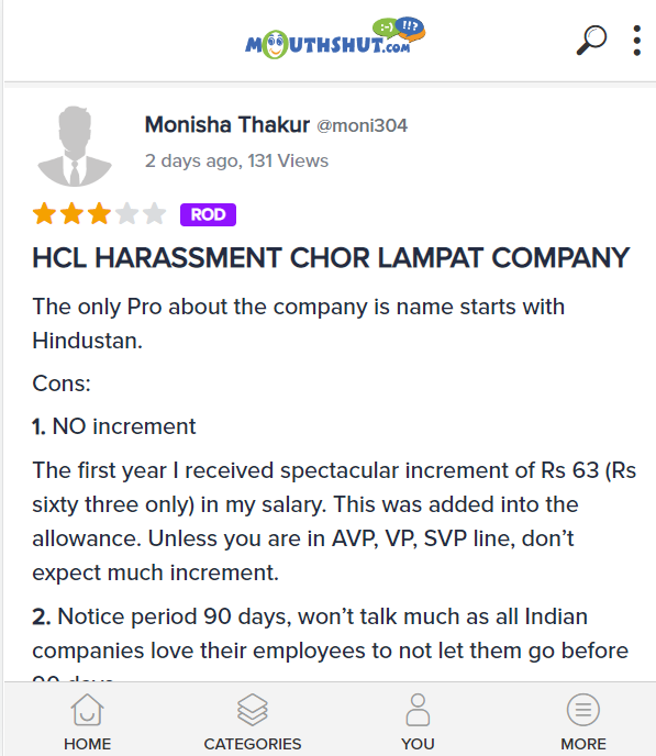 MouthShut's tweet photo. 📢Review of the Day👇
Product Name: HCL Technologies Ltd
Rating: 3/5⭐️
👉link: https://t.co/JYI4Vs14zM

#MouthShut #HCLTechnologies
#HCLTechnologiesReviews https://t.co/V74dF5ZpX1