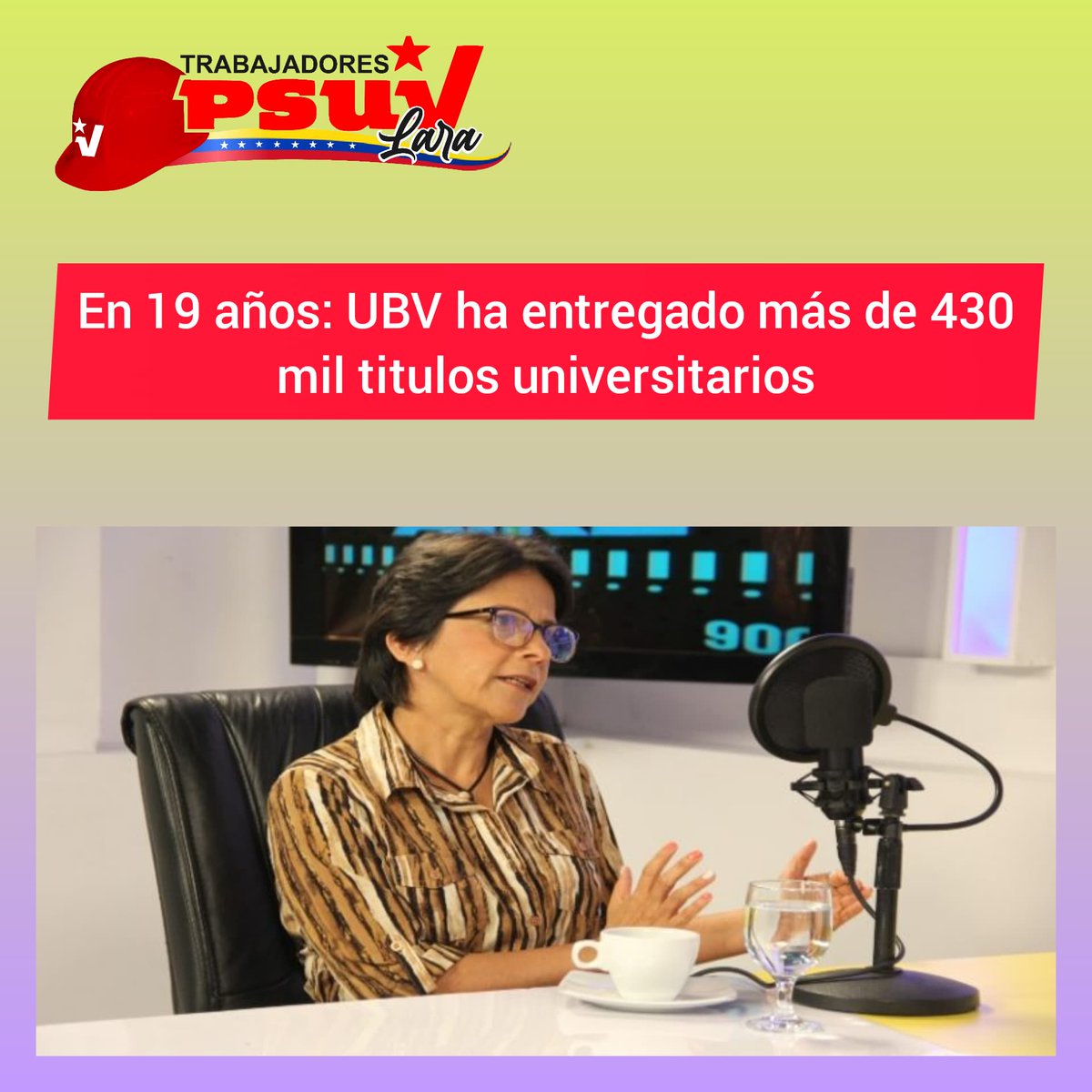 Noti Trabajadores PSUV Lara. #18Julio 

*En 19 años, la UBV ha otorgado más de 430 mil títulos universitarios, así lo notificó la rectora Sandra Oblitas. 

*Ministro El Aissami denuncia ataque al sistema gasífero en el oriente del país. 
#NoPodránConVenezuela
<a href="/PartidoPSUV/">PSUV</a>