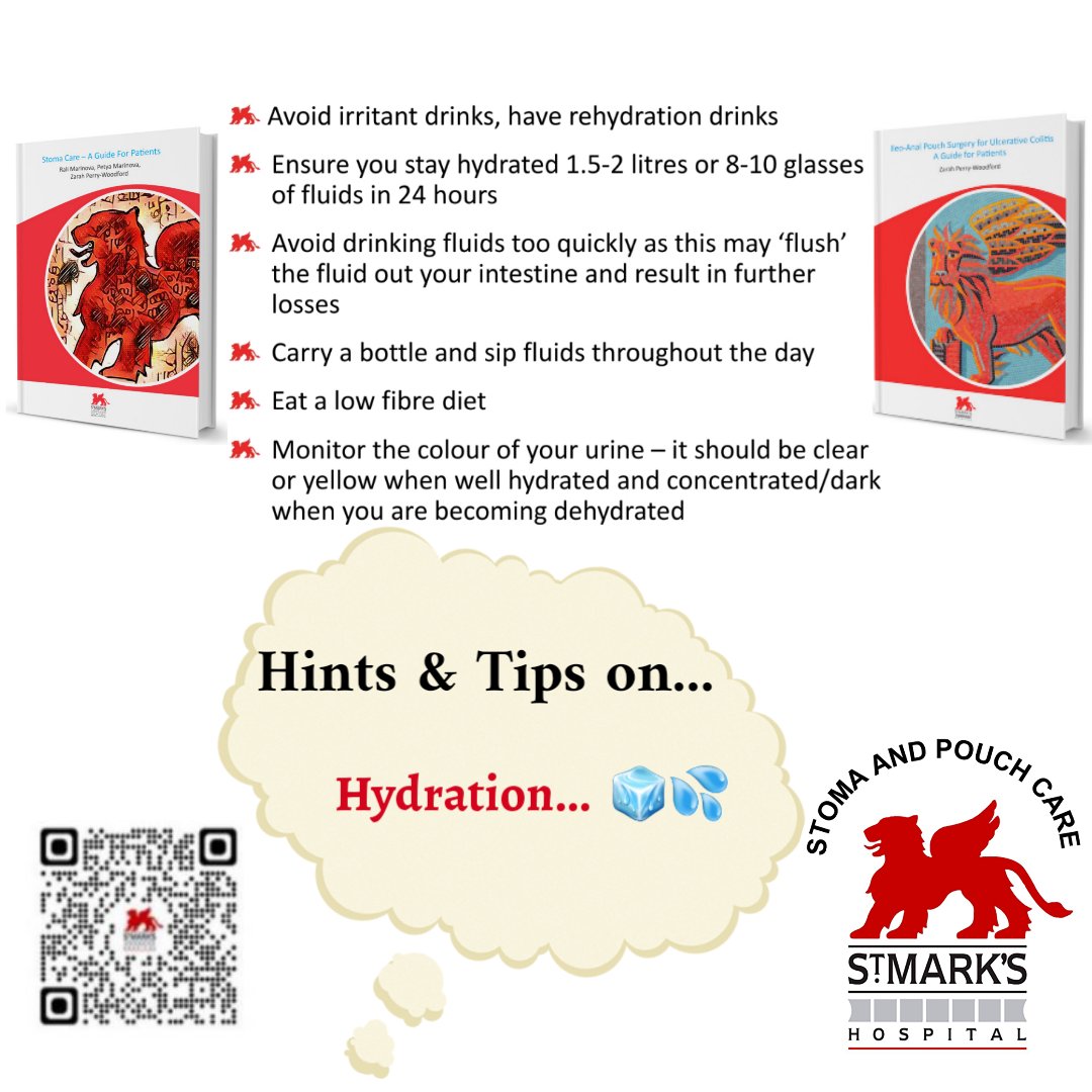 Some hints & tips for anyone with a #stoma or a #pouch to help you stay hydrated and cope with the extreme hot weather... 🌞🧊 💦 More information on: stmarkshospital.nhs.uk/services-a-z/s… 🦁❤️🦁 #WeAreStMarks 🦁❤️🦁 @bowelsofstmarks @iasupport @colostomyuk @StMarksHospital @PouchRed