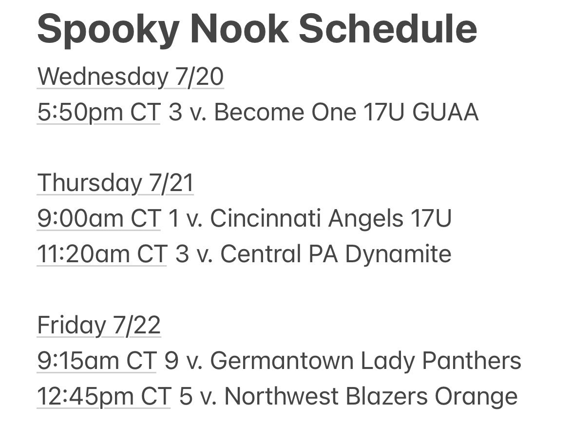 Here is my schedule for Spooky Nook! Looking forward to getting after it and competing.