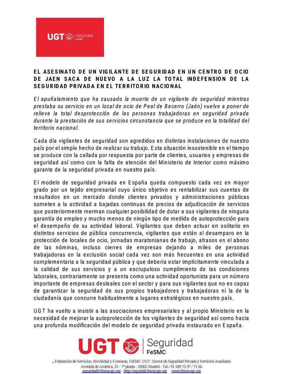 Percebe87's tweet photo. Nota de prensa de @UGT_Comunica #seguridadprivada https://t.co/bQkpOVM2ab
