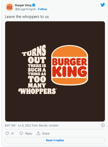 TheDrum's tweet photo. Brands are continuing to react to #BorisJohnson resigning. Check out the memes from @BurgerKing, @Zoopla and @innocent ✨
➡️ https://t.co/S0RA0GA08I
#BorisJohnsonResign #BorisOut #ResignationWatch #Boris #Politics https://t.co/pg1GpbunhD