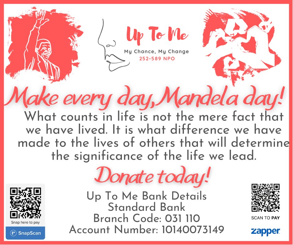 UpToMeSA's tweet image. Make a difference every day!
#UpToMe #MyChanceMyChange #MandelaDay #DonateOrShare #empowereverymoment
